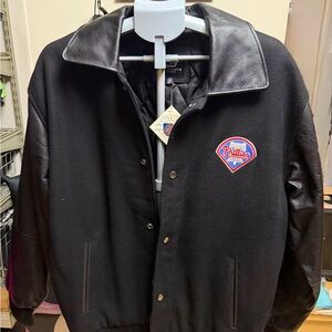 NWT Philadelphia Phillies Black Leather and Wool Jacket